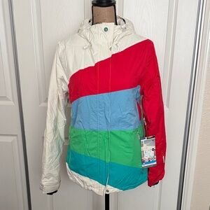 Roxy Kayla Red Blue Green Colorblock Ski/Snowboard Jacket BNWT